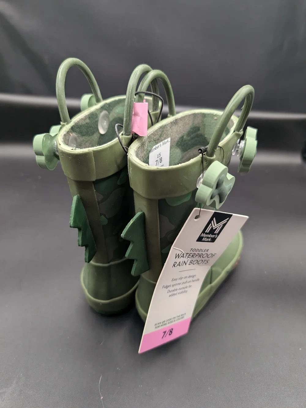 Kids Green Camo Dino Rain Boots with Handles